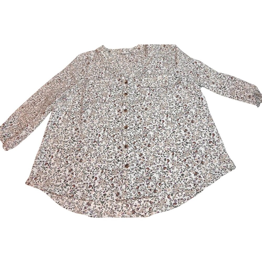 Croft Barrow Womens Hinge Ditsy Floral Button Down V Neck Blouse Long Sleeve  XL - Picture 3 of 10